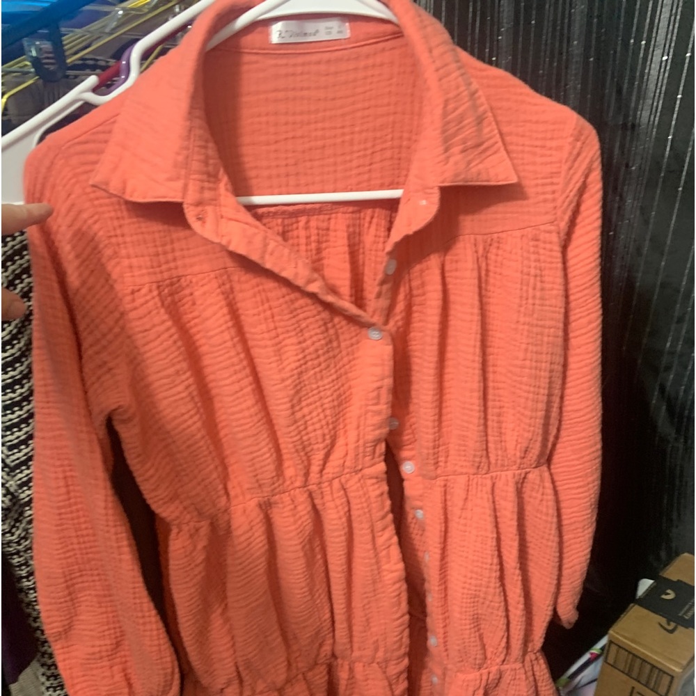 Orange button up mini dress